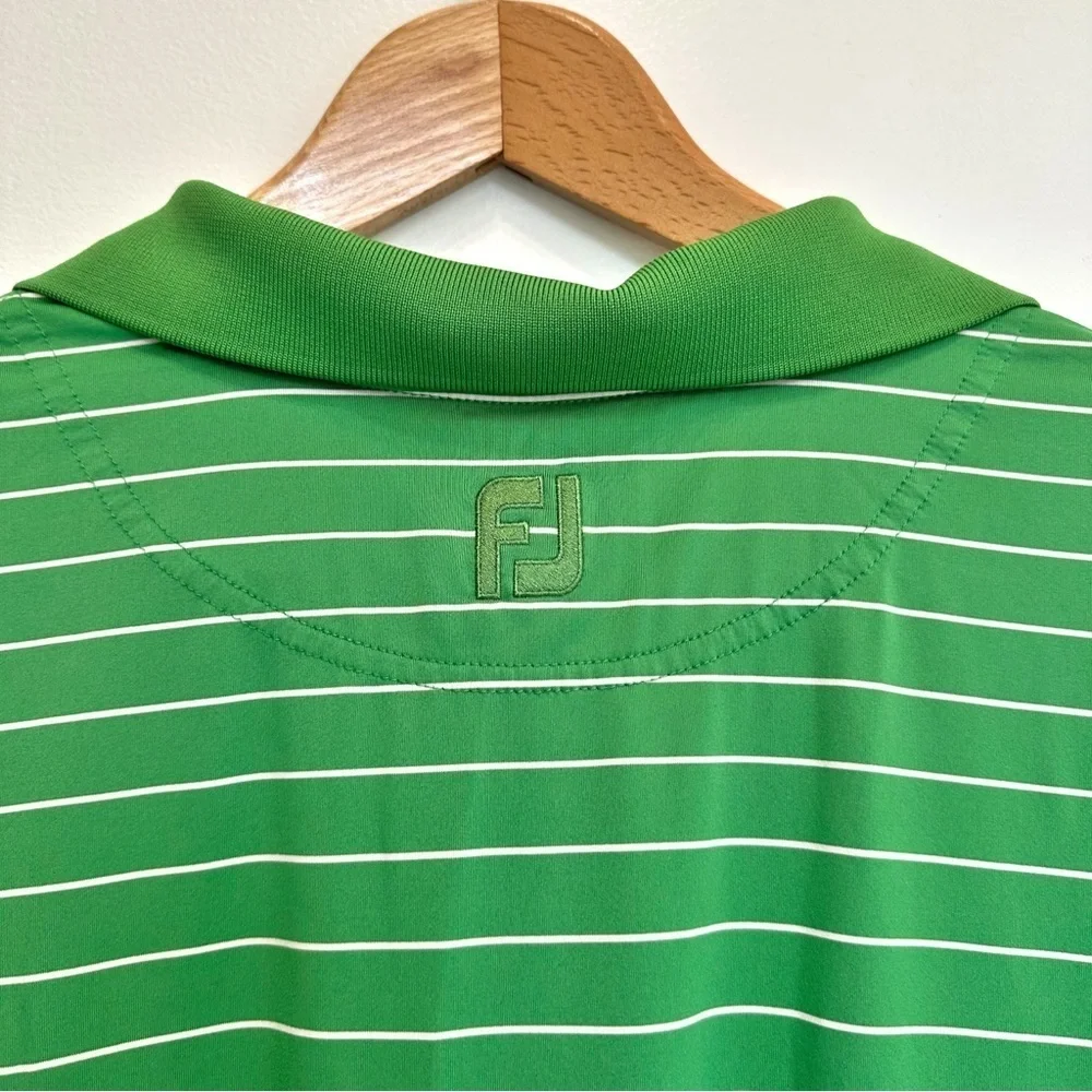 FootJoy Polo Shirt Green White Striped Button Collar XL Golf Performance Active